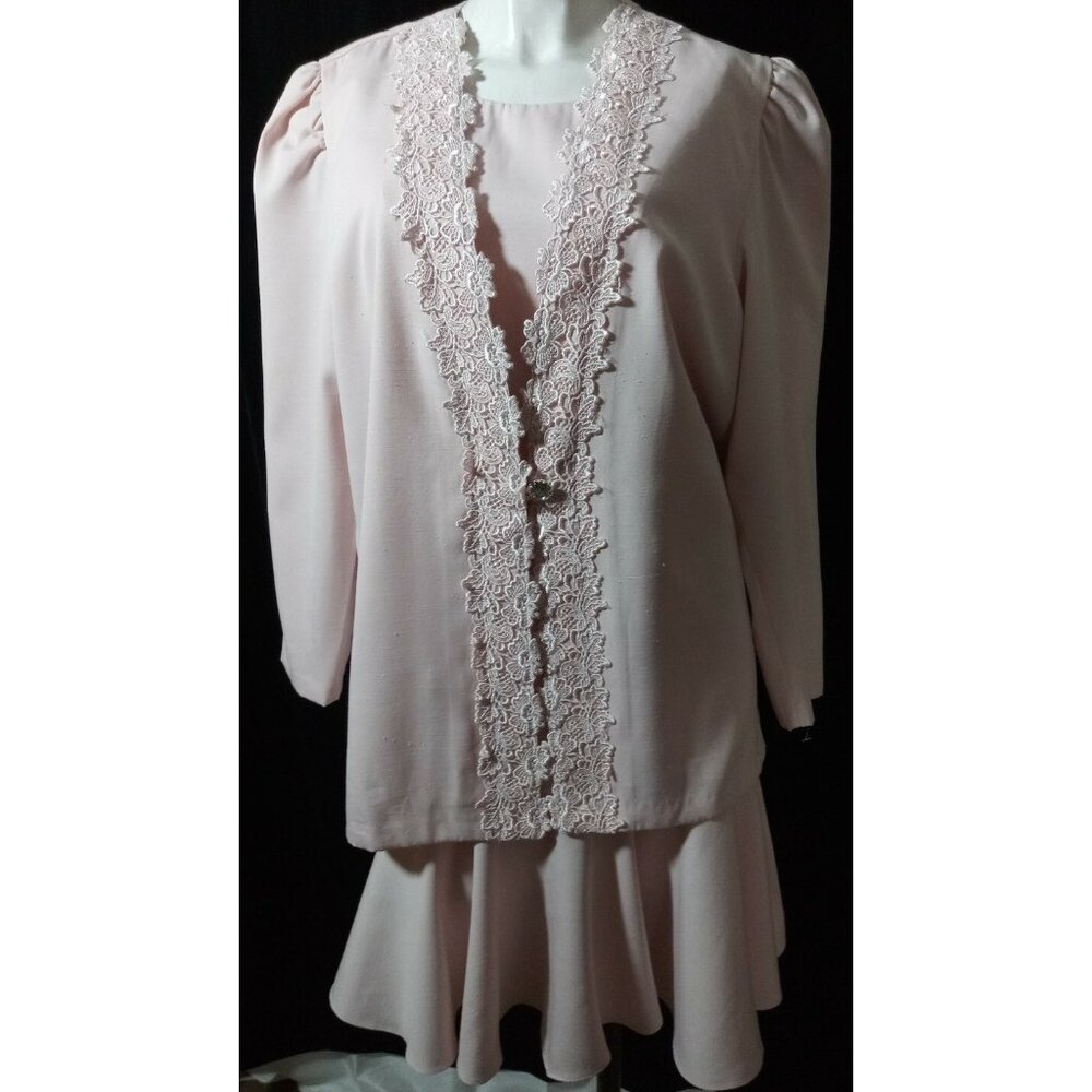 Vintage Filigree Womans Lace Pink 2 Pieces Dress and Suit Blazer Size 12P